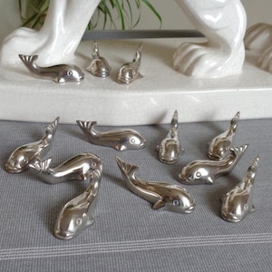TWELVE Vintage French Knife Rests. Silver Plated Little Whales Porte Couteaux. Dining Table Decor