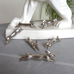 SIX Vintage French Knife Rests. &#39;Playful Rabbits&#39;. Silver Plated Porte Couteaux. Dining Table Top Decor. Cutlery Flatware