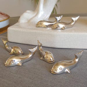 SIX Vintage French Knife Rests. Silver Plated &#39;Little Whales&#39; Porte Couteaux. Dining Table Decor