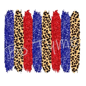 Blue and Red Glitter Cheetah Print 8 Brushstroke Background PNG - Sublimation Background