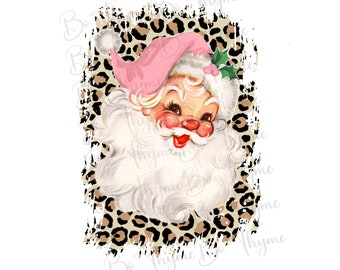 Vintage Pink Santa with Leopard PNG, Christmas PNG, Pink Santa png, Digital Download Sublimation Background - PNG Digital Download