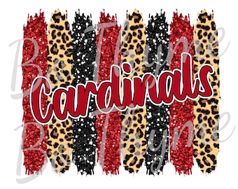 Cardinals PNG Red and Black Glitter Cheetah Print Brushstroke Background PNG - Sublimation Background