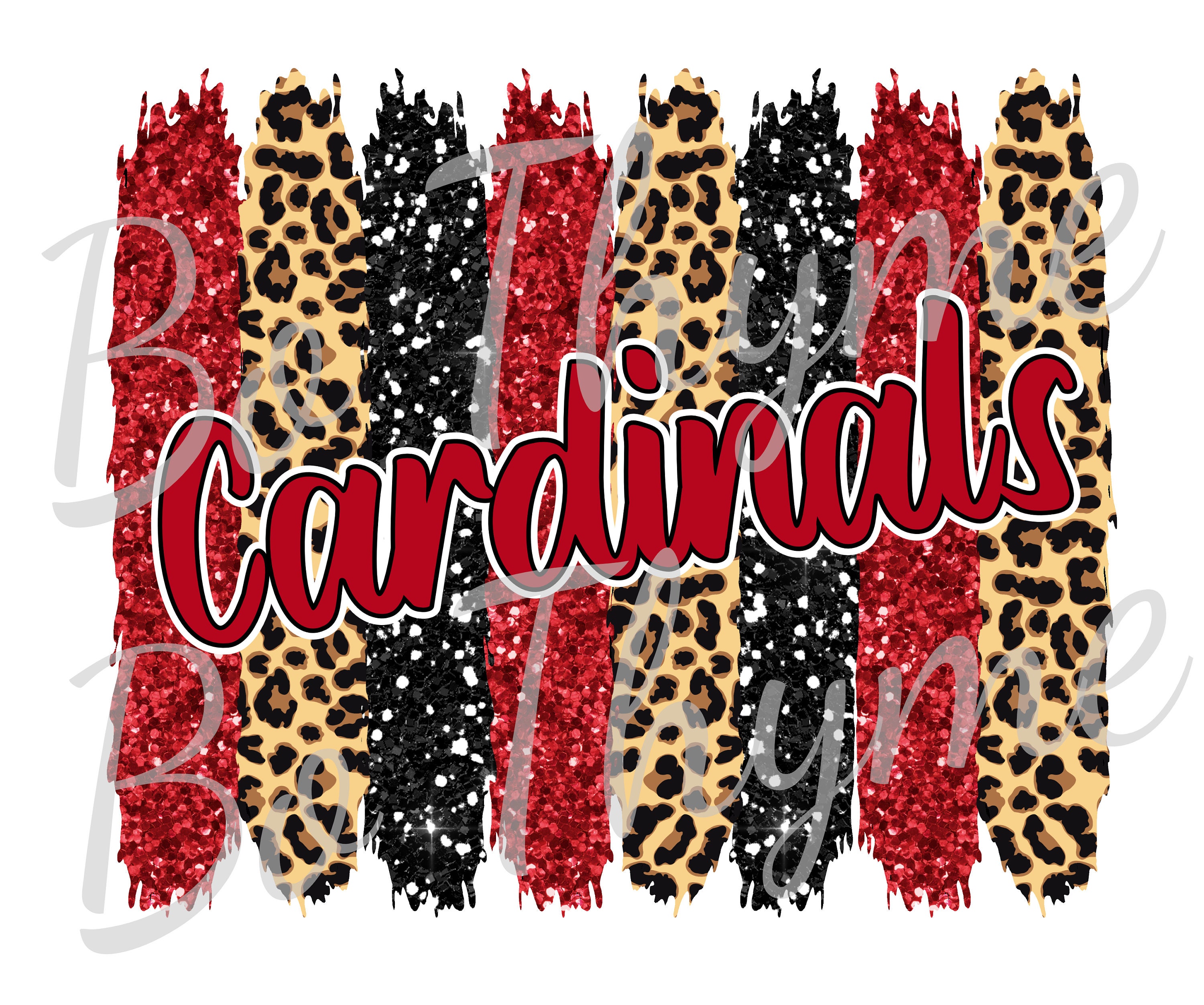 Cardinals PNG Red and Black Glitter Cheetah Brushstroke Background for Sublimation