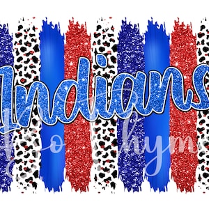 Indians - Blue and Red Glitter, Animal Print Brushstroke Background PNG - Sublimation Background