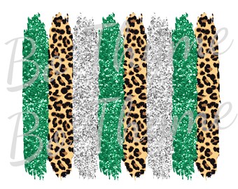 Green and Silver Glitter Cheetah Print 8 Brushstroke Background PNG - Sublimation Background