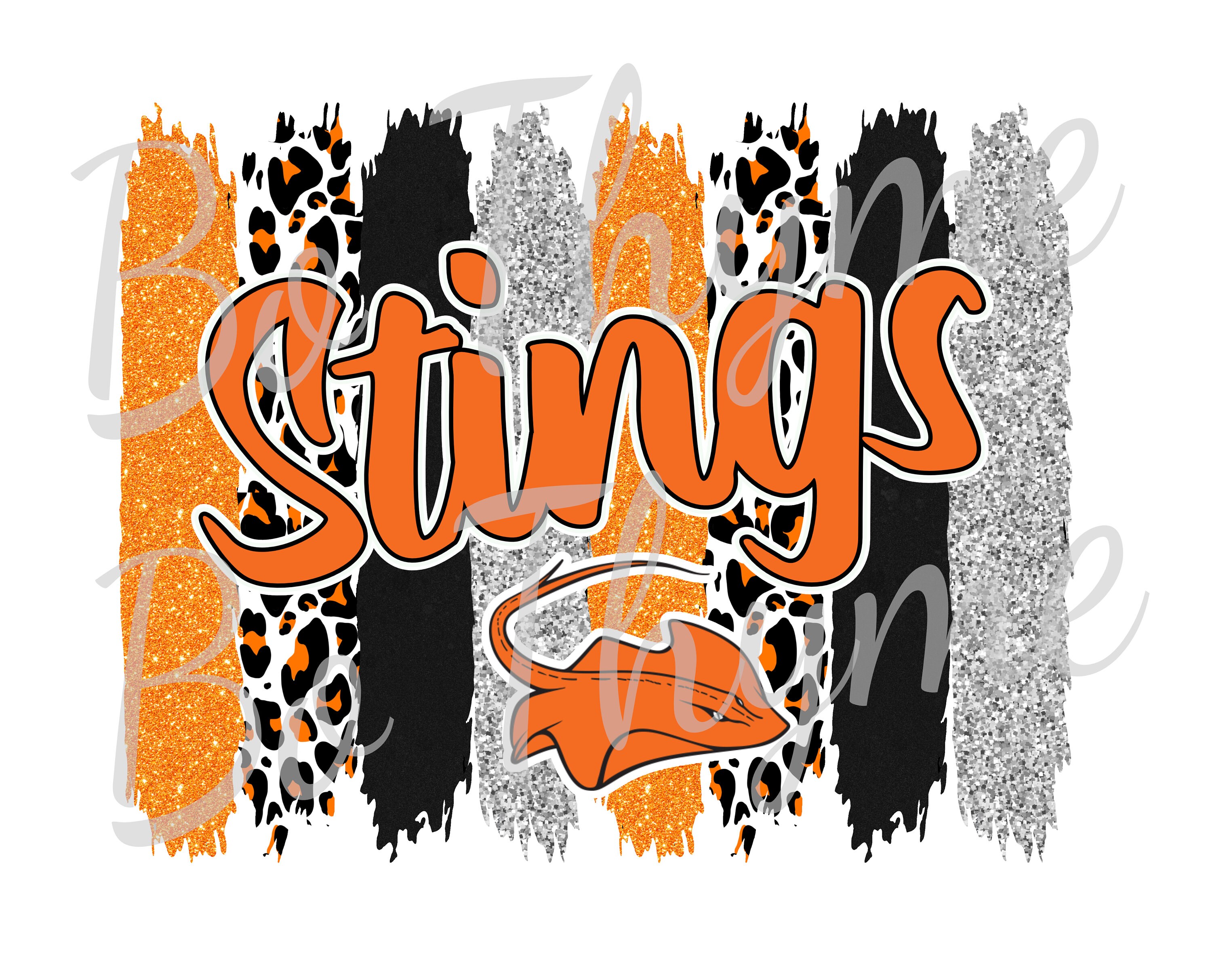 Texas City Stings BrushStrokes Sublimation PNG - Orange Cheetah Black Silver Brushstrokes PNG - Sublimation Background