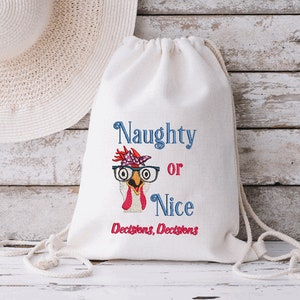 Bandana Chicken Christmas Embroidery Design 5 x 7 Naughty Or Nice Decisions, Decisions