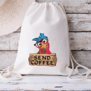 Bandana Chicken Holding A Sign Embroidery Design 4 x 4 Bring Coffee