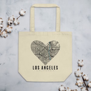 Herz-Stadt-Karte von der Innenstadt von Los Angeles, Kalifornien - Eco Tote Bag