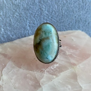 Handmade RD Larimar On Sterling Silver Ring Sz 9