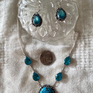 Handmade Cooper Turquoise Blue Topaz On Sterling Silver Jewelry Set. Necklace & Earrings