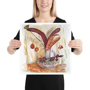 Flores en un póster de jarrón, arte original, gran estampado floral.