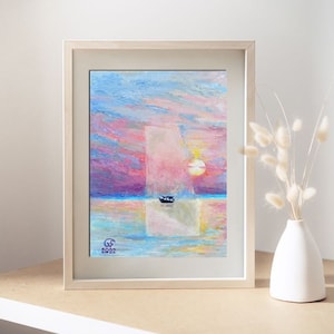 Paisaje marino nocturno, paisaje del Mar Muerto, paisaje marino colorido 3D, pintura al óleo original, arte de aguas tranquilas.