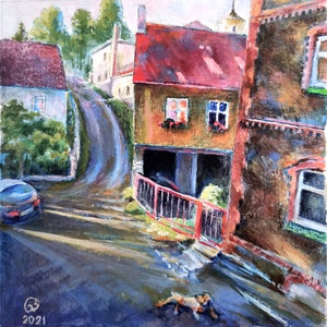 Miniature Oil Painting,Small Rural Landscape, Morning Light Framed Oil Painting 6*6,Optimistic Painting.