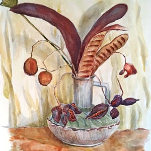 Blumen in einer Vase Aquarell Malerei, Tag der Toten Blumen, Modernes Halloween Dekor.