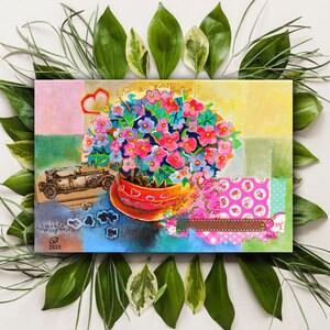 Abstract Painting Bouquet of Flowers, Acrylic Painting on Canvas,  Colorful Mixed Painting Technique, Gift to Valentine&#39;s Day.