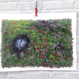 Landscape with Anemones,  Poppy Wall Art, Mixed Painting Technique, Colorful Wall Art 3d.