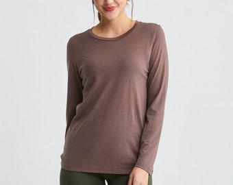 Women’s Long Sleeve Shirt, Crewneck Sweatshirt, Organic Merino Wool Pull Over, Fall Sweater, Lounge Wear, Sustainable Clothing, Peppercorn