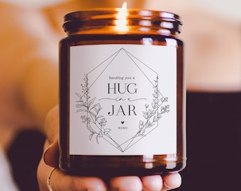 Sending You a Hug in a Jar Candle, Sympathy Gift, Get Well Soon Gifts for Women, Lavender Handmade Scent 100% Soy Wax, 50 Hr Burn