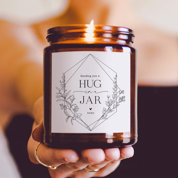 Sending You a Hug in a Jar Candle, Sympathy Gift, Get Well Soon Gifts for Women, Lavender Handmade Scent 100% Soy Wax, 50 Hr Burn