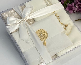 Personalized Velvet Prayer Mat, Islamic gift set