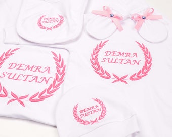 Custom Baby Hospital Outfit, Personalized Newborn Baby Coming Home Outfit 5 Pieces