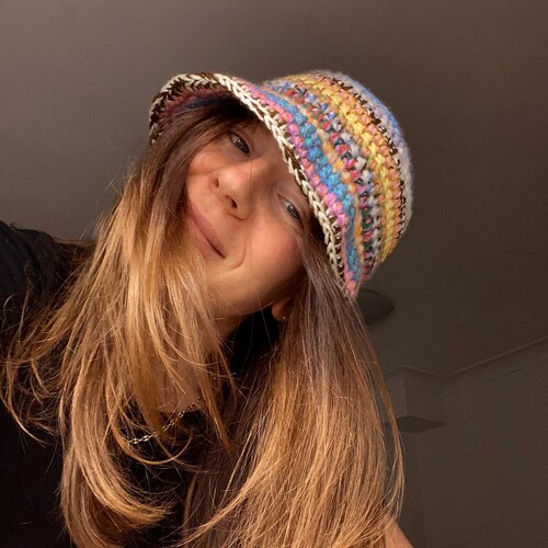 New Stylish Stripe Hand Crafted Knitted Crochet Bucket Hat Etsy