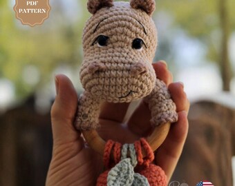 Hippo Rattle – Amigurumi Crochet Pattern | Baby Toy | PDF Download