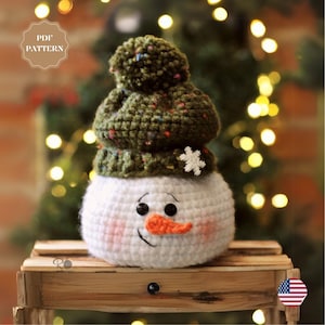 Haakpatroon sneeuwpopkop snoephouder – kerstamigurumi (digitale pdf-download)
