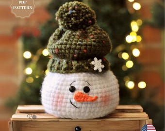 Snowman Head Candy Holder Crochet Pattern – Christmas Amigurumi (PDF Digital Download)