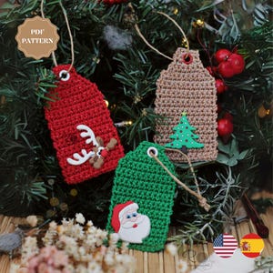 Patrón de ganchillo para amigurumi de etiqueta navideña – Adorno navideño hecho a mano / Descarga digital en PDF