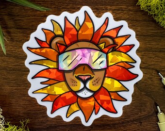 Party Animal Lion |  Holographic Waterproof Vinyl Die Cut Sticker