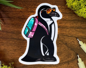 Party Animal Penguin |  Holographic Waterproof Vinyl Die Cut Sticker