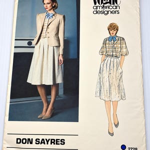 Jacket Blouse Skirt by Vogue Designer Don Sayres Sewing Pattern Vogue 2728 Size 14 CUT COMPLETE