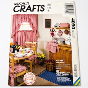 Kitchen Sewing Pattern McCalls 4090 Country Kitchen Curtains Apron Oven Mitt Potholder Placemat Seat Cushion Appliance Covers Vintage Craft