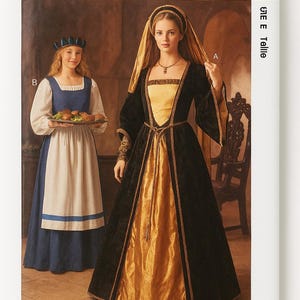 Renaissance Costume Sewing Pattern P474 - Medieval Gown & Maid Dress - Size E UNCUT FF
