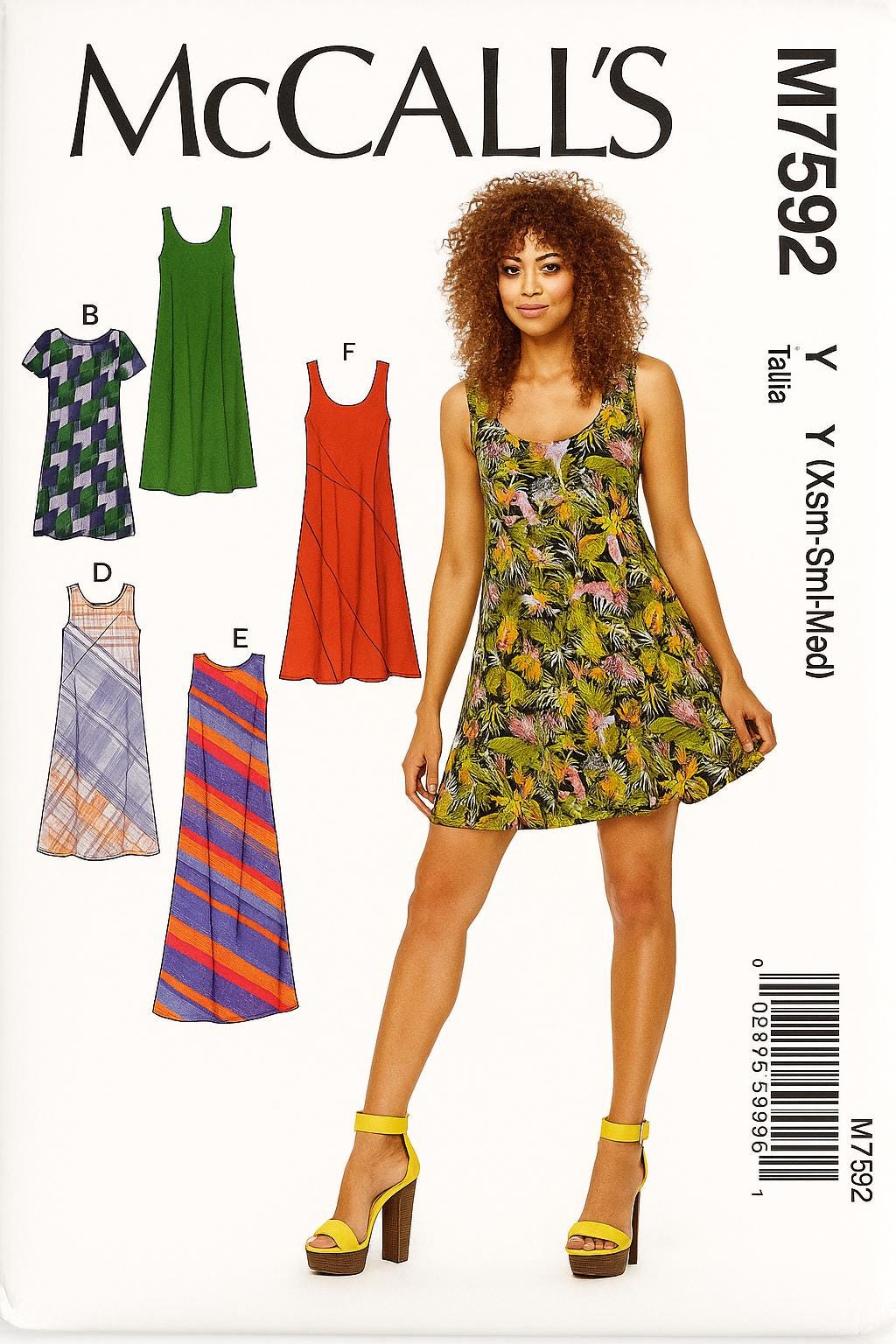 mccalls a line dress pattern A-line Dress Sewing Pattern: Mccall's M7592, XS-M, Mini to Maxi (uncut)