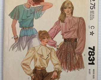 McCall's 7831 Ruffle Blouse Sewing Pattern | 1980s Misses Size 12 UNCUT