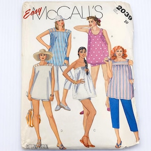 Easy McCall’s 2039 Sewing Pattern Vintage 1985 Womens Tunic Top Dress Size 10 Sleeveless Summer Top