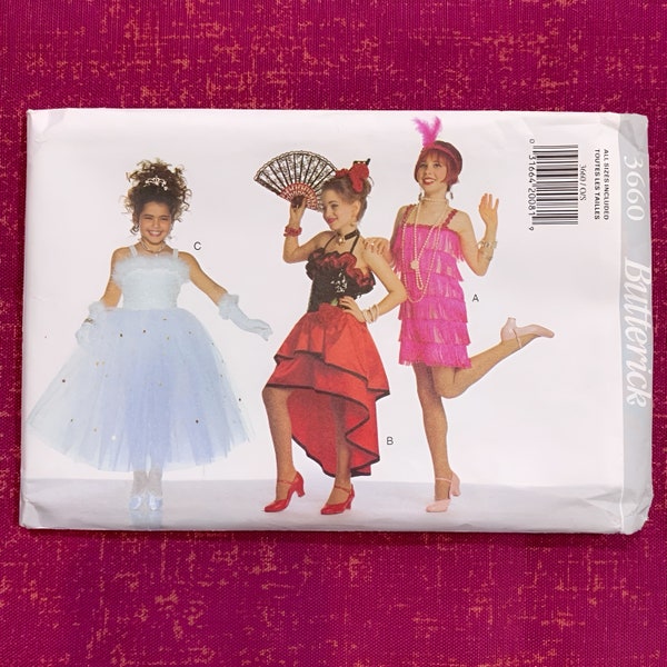 Butterick 3660 Girls' Costume Sewing UNCUT  Pattern - Ballerina, Spanish Dancer, Flapper Dress for Children, Party Dress Pattern