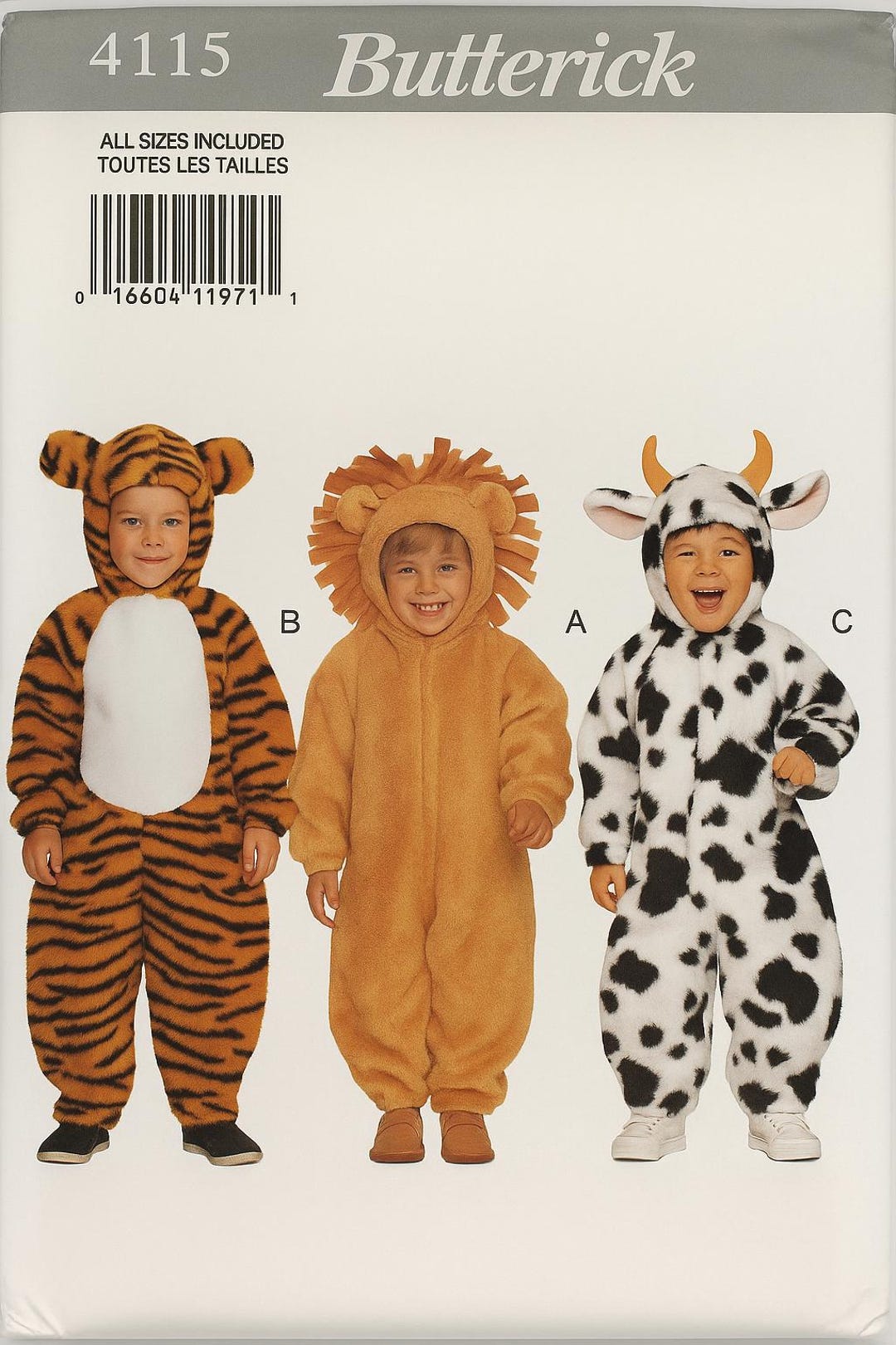 Butterick 4115 Children’s Animal Costume Sewing Pattern • Toddlers SIZE — free download