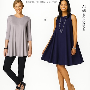 May include: McCall's sewing pattern featuring two women modeling garments. The text reads "McCall's" and "The Palmer/Pletsch Tissue Fitting Method." One woman wears a gray tunic and black leggings, the other a navy dress.