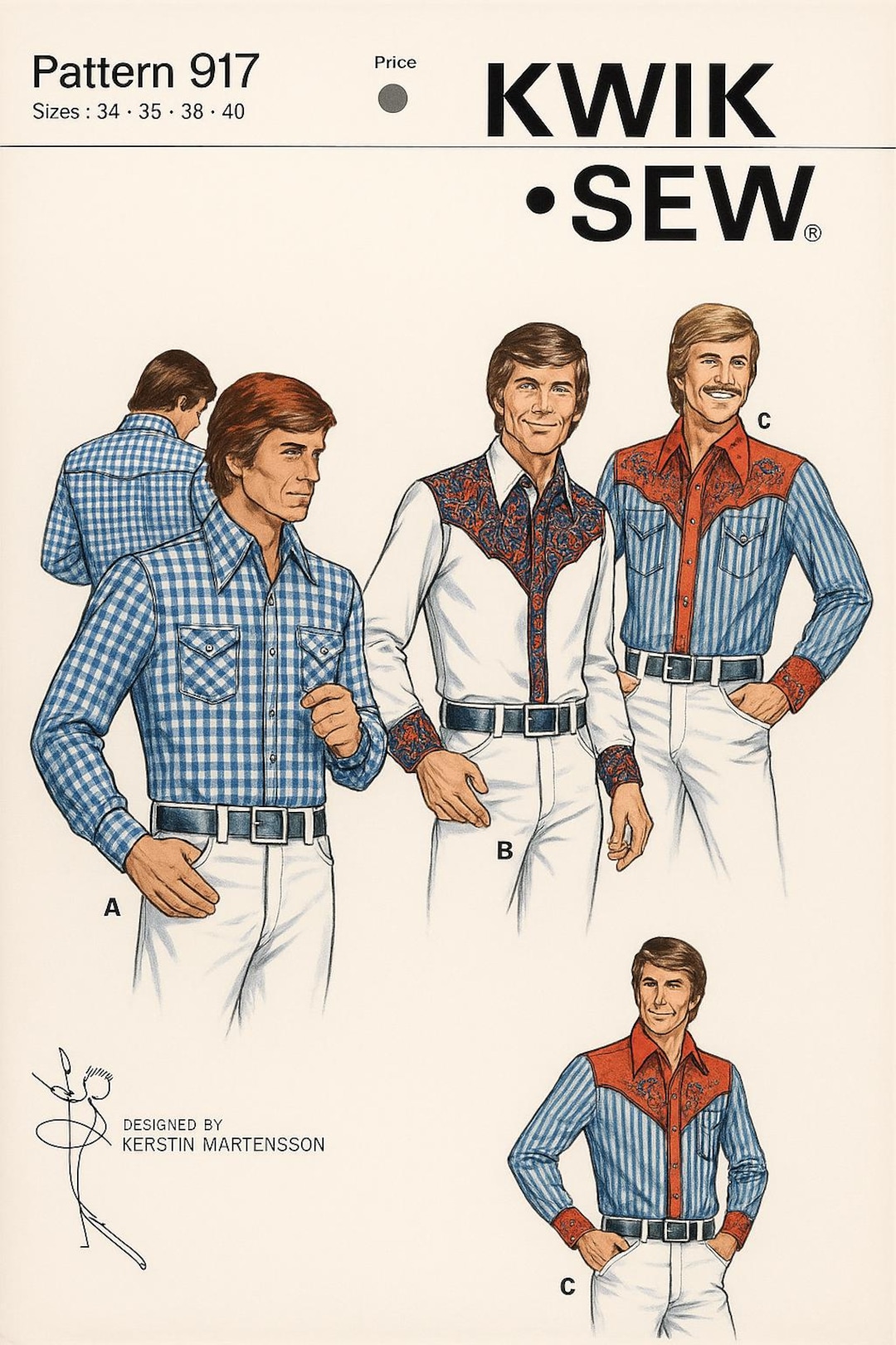 Kwik Sew 917 Vintage Men’s Western Shirt Sewing Pattern • Cowboy Rodeo ...