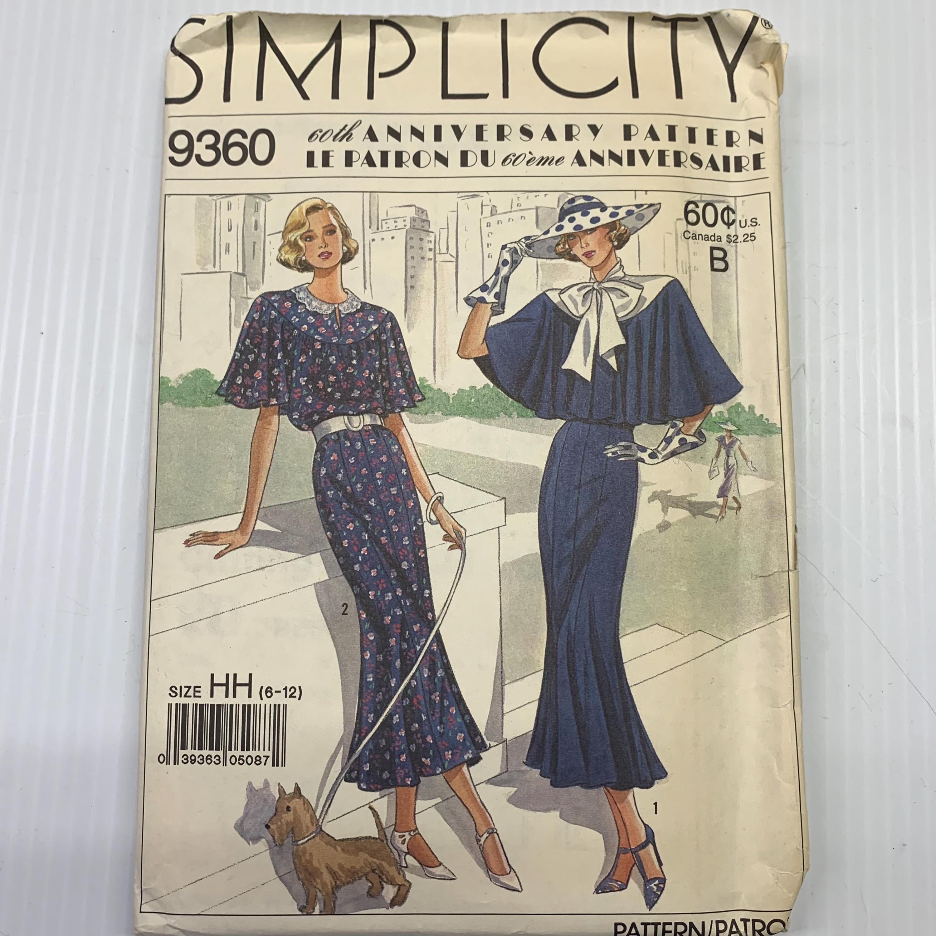 Vintage Simplicity 9360 Sewing Pattern | 1930s Style Dress & Cape ...