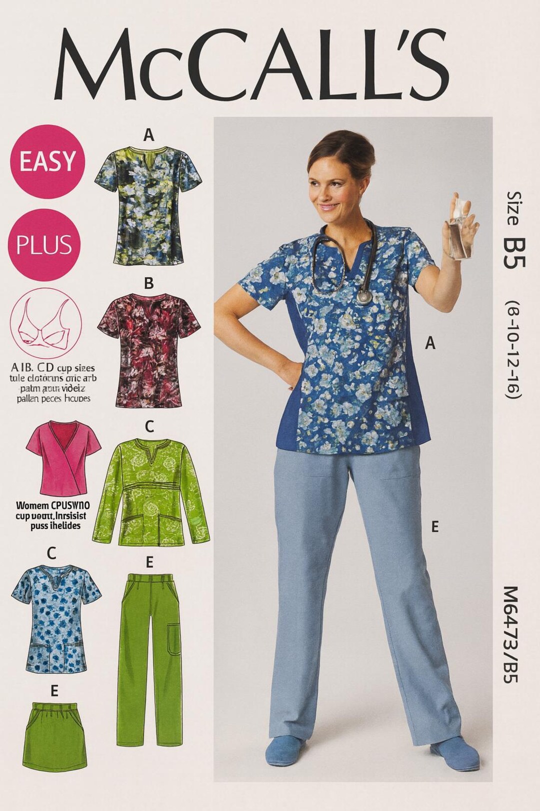 Mccall's M6473 Scrubs Sewing Pattern – Plus Sizes 8-16, Cup Size A/B/C ...