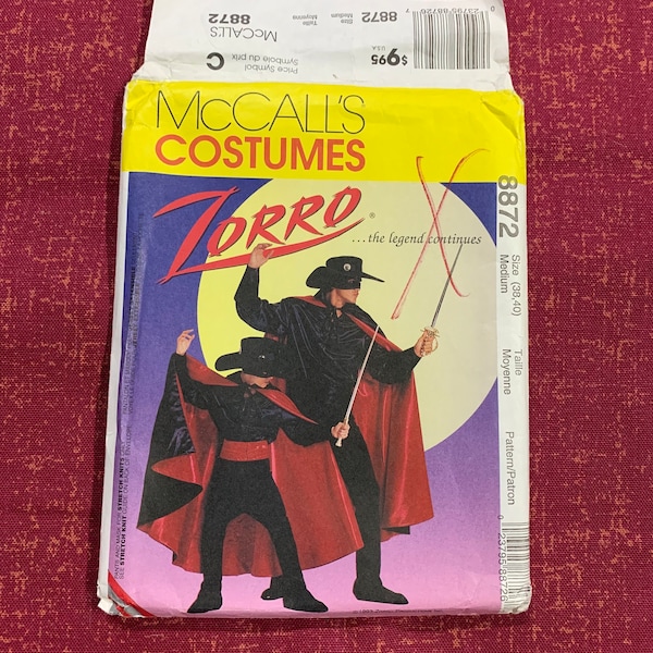 McCalls Sewing pattern UNCUT 8872, P389, 6689  Zorro Costumes pattern size: Men's Medium (38,40) Cape pattern Swashbuckler