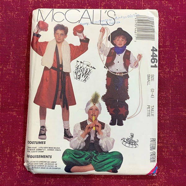 McCalls 4461 UNCUT Boys' Costume Pattern - Boxer, Cowboy, Pirate, GI, Karate, Sheik, Children’s DIY Halloween, Theater Play Outfit  Size 2-4