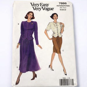 Vintage 1980-tals väldigt enkelt väldigt vogue 7886 sömnadsmönster | Kjol, jacka och blus för fröknar | Storlek 18-20-22 | Kontorskläder, kostym och ensemble