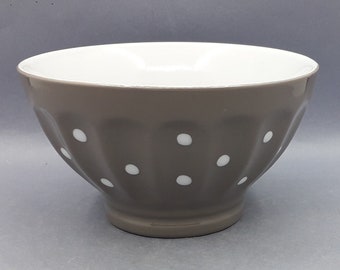 Old bowl gray ribs with white polka dots, ceramic, collector's bowl, table d'hôte, breakfast, tea time, vaiselle, circa 1990