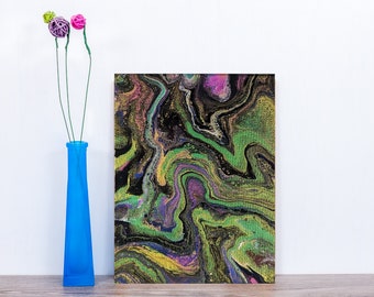 8x10 Fluid Acrylic Pour Painting, Abstract Painting on Canvas, Fluid Acrylic Pour Art, Shelf or Wall Art